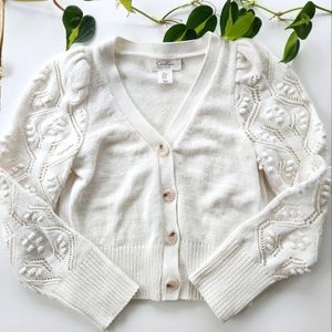 SOLD- Jessica Simpson White Puff Sleeve Cardigan